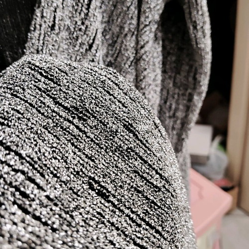 Shiny elastic glitter blouse L/XL like new silver