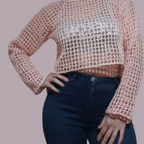 Crochet long-sleeve top like new, pink, size M