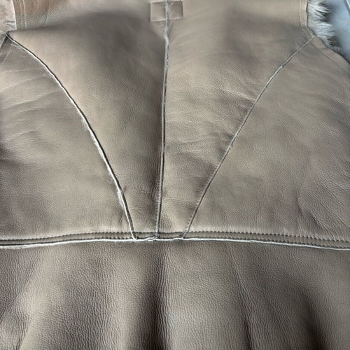 Mouton fur vest used, genuine, gray and beige