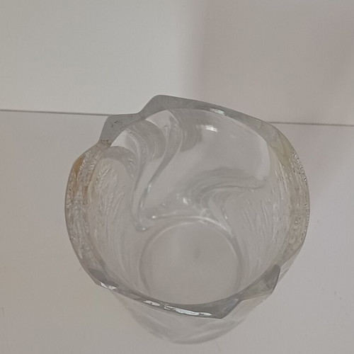 Vintage heavy crystal vase with embossed carved flowers (Retro 1960-1970)