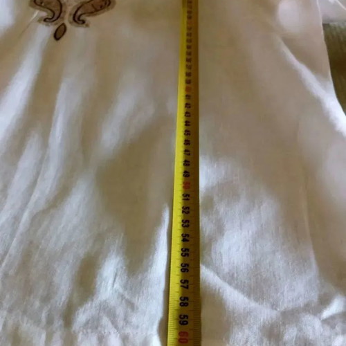 Silvio Testino linen blouse used, white with brown embroidered detail, size Large No50