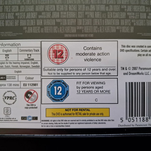 Transformers 1 & 2 Boxed DVD with Bonus 3, like new, English subtitles