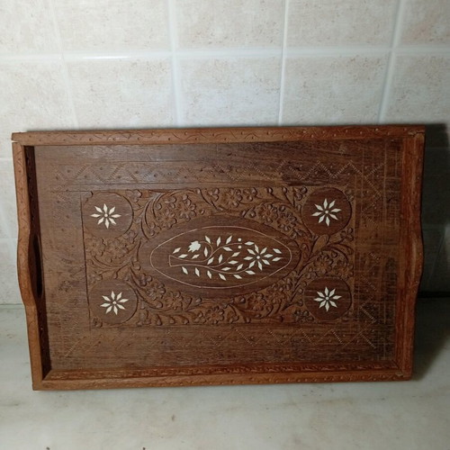 Wooden Handmade Carved Tray Like New