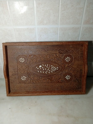 Wooden Handmade Carved Tray Like New