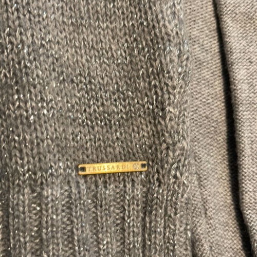Trussardi sweater with unique inner collar, new, gray and silver