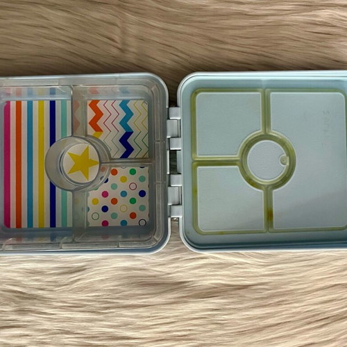 Penny Scallan children's lunchbox used, Rainbow Days design
