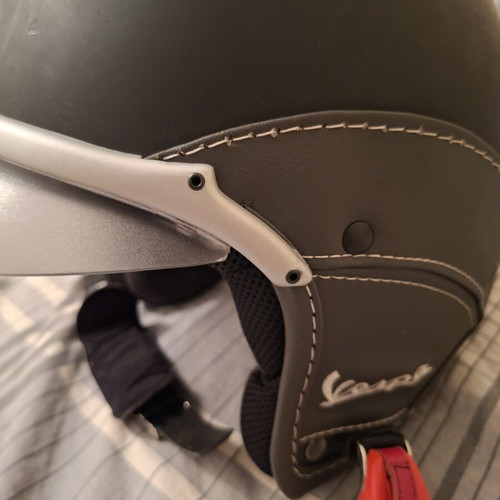 Vespa jet helmet, soft touch, small, dark grey-black, handmade with leather details