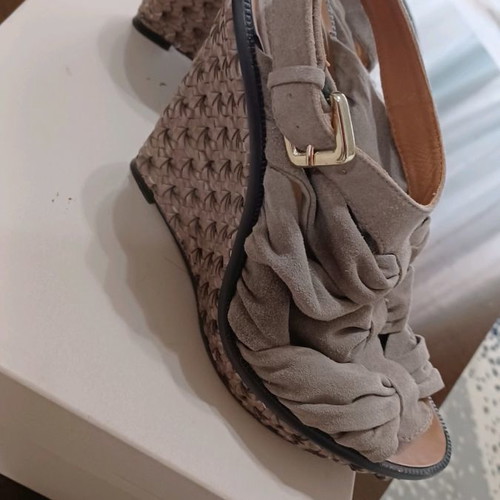 Uterque women's platform shoes used 37 suede leather gray-beige