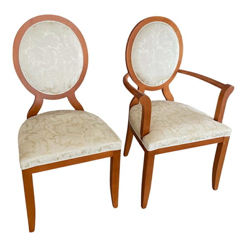 Wooden beech dining set neoclassical with 6 chairs, size 180x90cm (+80cm extension) new