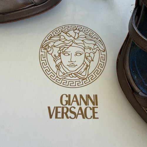 Gianni Versace Metallic Anthracite Strappy Platform Sandals size 38 used