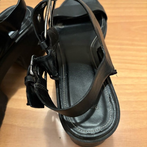 Bershka black leather platform sandals used with silver buckles size 40
