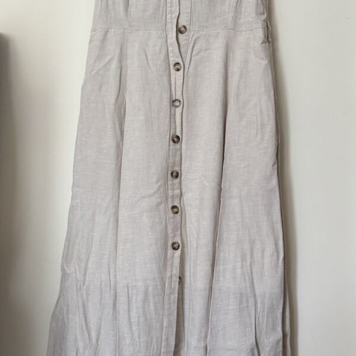 Desiree long linen dress like new, beige, maxi length with buttons