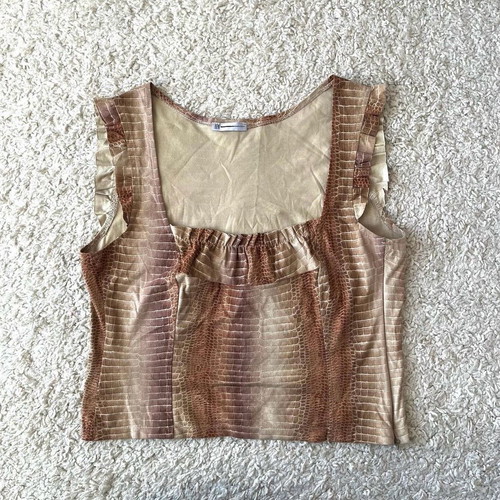 Beige snake print short top used without defects
