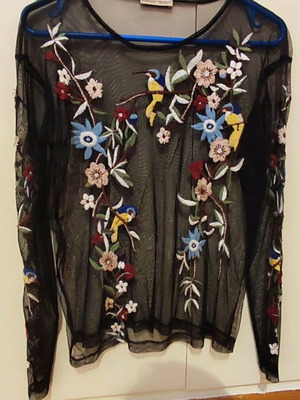 Zara black transparent blouse with embroidery new, size medium