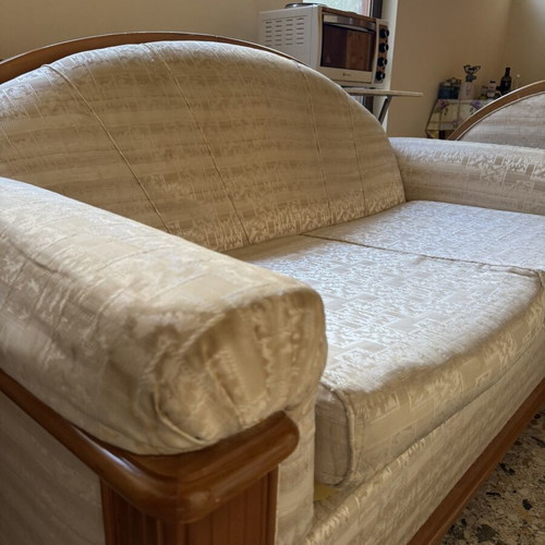 Sofa and armchair used, good condition with wooden frame and fabric