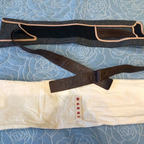 Marni belt gray with brown leather used, asymmetric design
