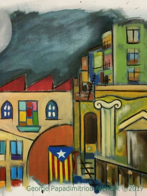 Αυθεντικός πίνακας Vista nocturna de Girona λάδι σε καμβά 70x90cm σαν καινούργιο