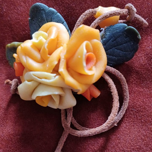 Handmade bread dough brooch used with flowers and leather cord