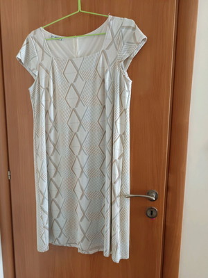 Beige women's midi dress like new with silver and gold details