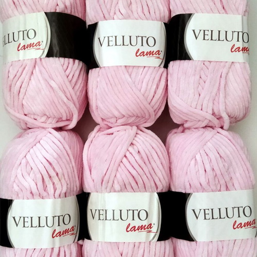 Lama Velluto velvet knitting yarn, pack of 6, soft pink