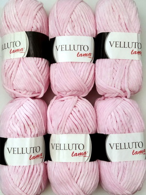 Lama Velluto velvet knitting yarn, pack of 6, soft pink