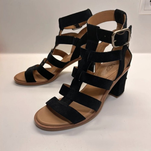 Ugg Macayla Leather Heeled Sandals black suede size EU 38.5 like new