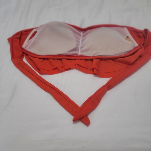 Strapless swimsuit with subtle ruffle, coral, size Small-Medium