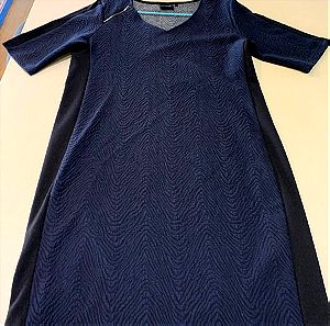 Μπλε φόρεμα, LARGE, με μαύρη φάσα στο πλάι, μήκος 95, μανίκι 30, μασχάλη 45, γοφοί 50