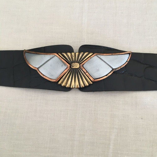 Women's vintage leather belt used, black, length 95 cm