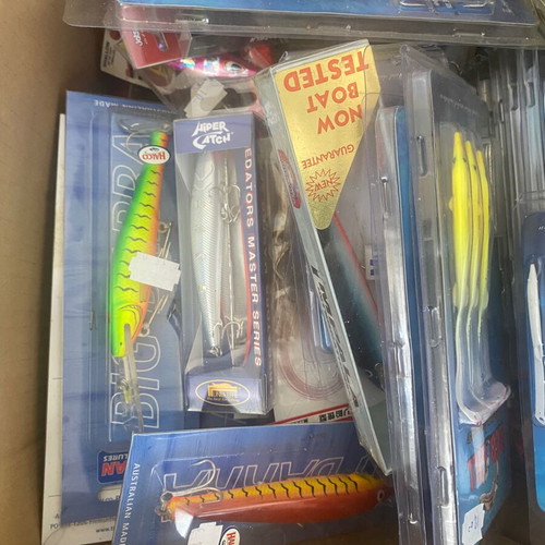Fishing gear new, 2 boxes with various hooks and lures