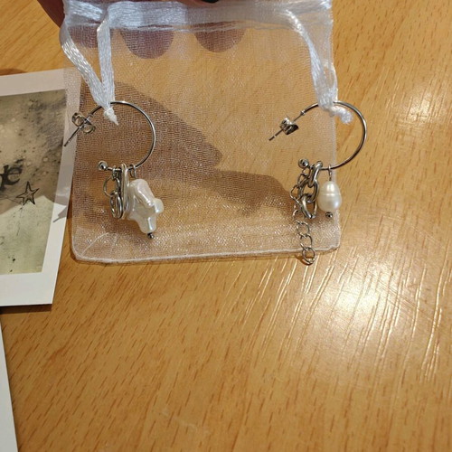 Hoop earrings with elements new, silver