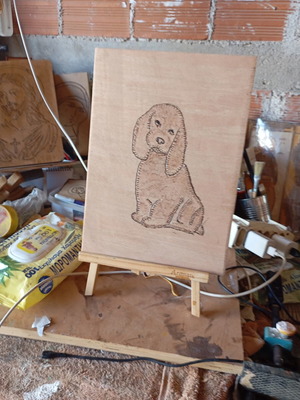 Handmade pyrography on wood, A4 size, dog design