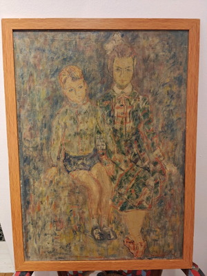 Old Oil Painting on Canvas Children Portrait refurbished