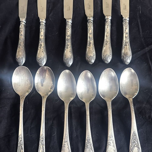 Vintage Soviet Cutlery Set 24 Pieces Used, Silver-Plated Melchior USSR 1970s