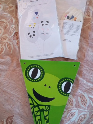 Party items new, 2 packs balloons 10 pcs, 1 pack animal flags 48 pcs
