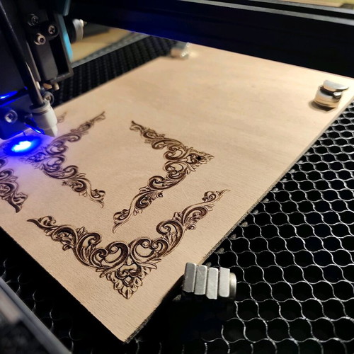 Wooden decorative elements with laser cut and engraving, new