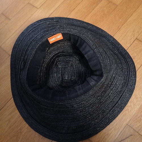 Mad Hat Straw Black Beach Hat with Ribbon Size 56.5 like new