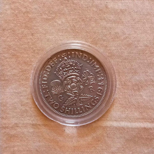 British silver coin 2 shillings (1 florin) 1944 used