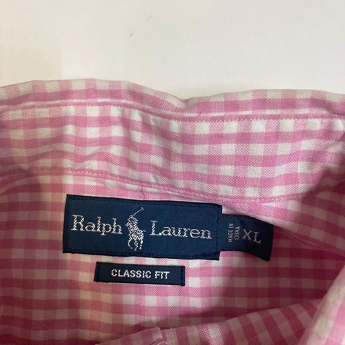 Ralph Lauren Oxford shirt XL, pink and white checked, short sleeve, colored pony