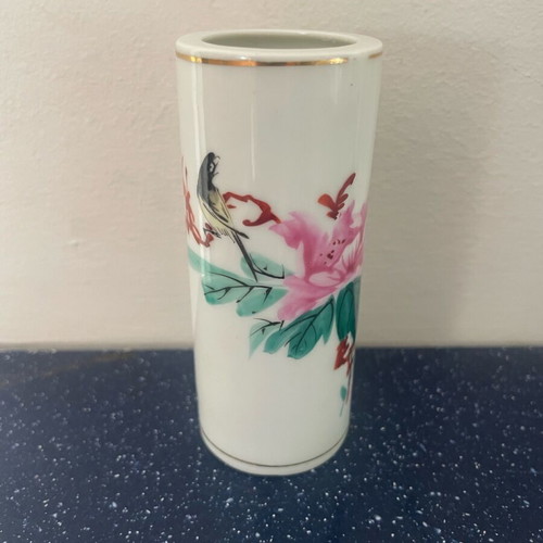 Set of 4 used Chinese Qianjiang Cai vases with birds and blossoms