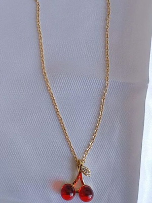 Cherry Necklace gold plated 18K stainless steel new