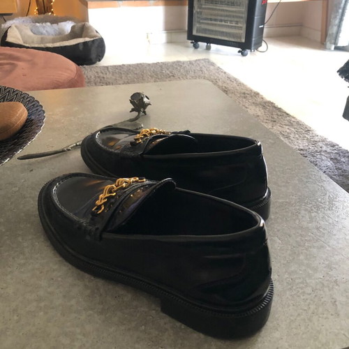 Mango loafers used black shiny leather size 39