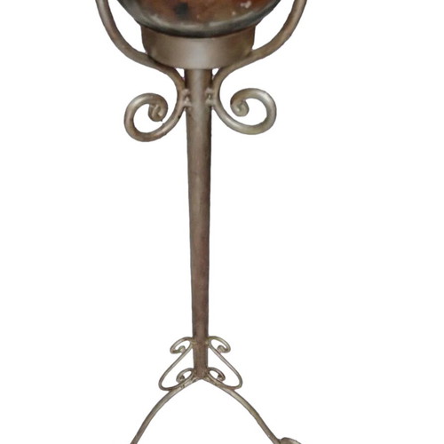 Floor candleholder metal silver matte with glass, like new