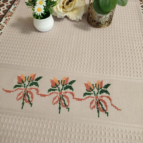 Set of three hand-embroidered kitchen towels, 100% cotton new