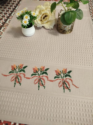 Set of three hand-embroidered kitchen towels, 100% cotton new