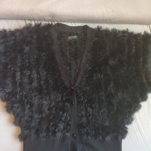 Fullah Sugah black bolero jacket used, size L, synthetic silk and rabbit fur