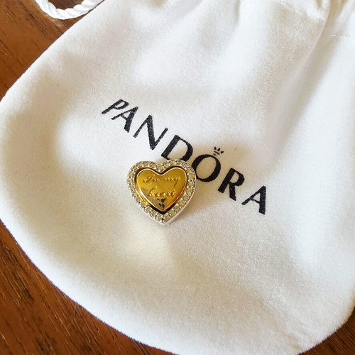 Pandora S925ALE heart charm, gold and silver