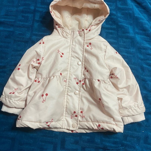 Autumn jacket used with cherry pattern and ears, size 74 cm