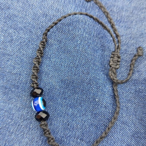 Handmade bracelet with onyx and evil eye semi-precious stones new