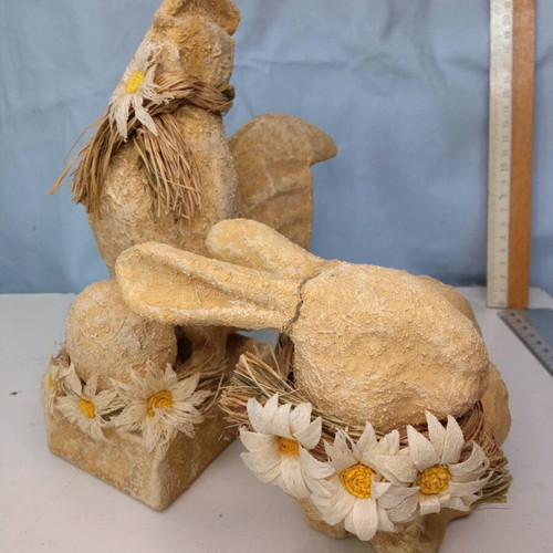 Papier-mâché rabbit and hen set
